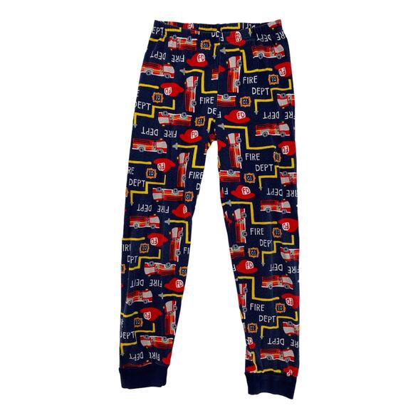 GYMBOREE Fire Truck Embroidered Applique Navy Blue Long John Pajamas Size 8 Kids - Picture 5 of 7